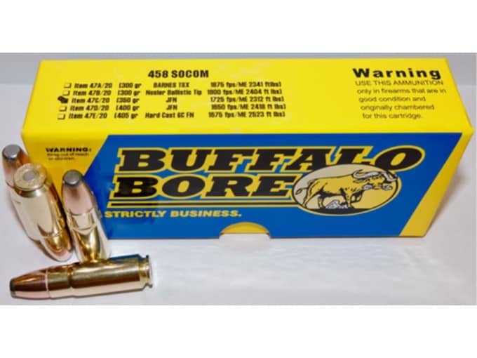 Buffalo Bore 458 Socom Ammo 350 Grain Jacketed Flat Nose
