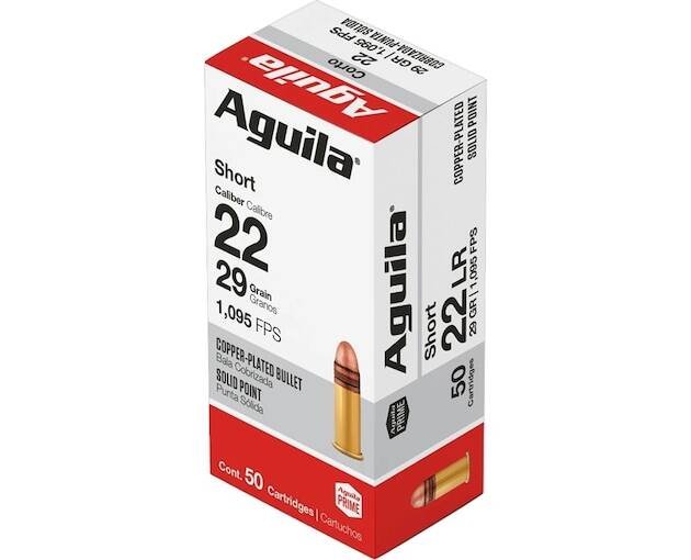 Aguila Super Extra High Velocity 22 Short Ammo 29 Grain Plated Round Nose