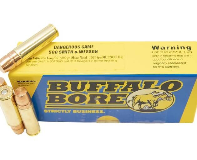 Buffalo Bore Dangerous Game 500 S&W Magnum Ammo 400 Grain Lehigh Match Solid Flat Nose Lead Free