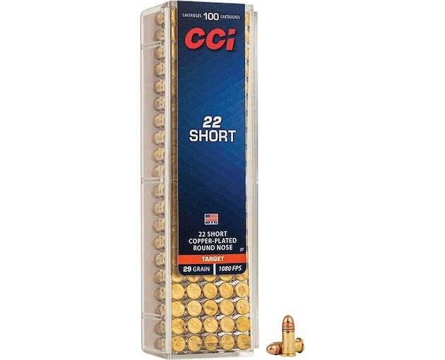 CCI 22 Short Ammo 29 Grain Plated Round Nose Box of 100