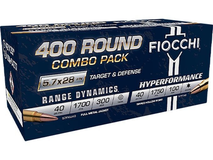 Fiocchi Target & Defense Combo Pack 5.7x28mm FN Ammo 40 Grain Full Metal Jacket & Polymer Tip