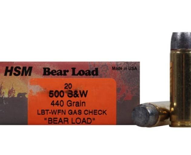 HSM Bear 500 S&W Magnum Ammo 440 Grain Flat Nose Box