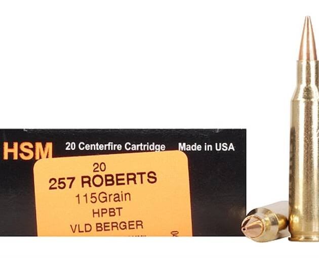 HSM Trophy Gold 257 Roberts Ammo 115 Grain Berger Hunting VLD (Very Low Drag) Jacketed Hollow Point