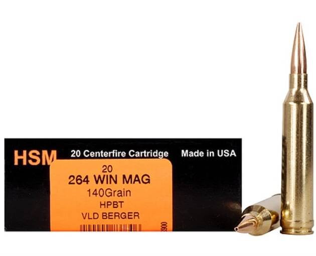 HSM Trophy Gold 264 Winchester Magnum Ammo 140 Grain Berger Hunting VLD (Very Low Drag) Jacketed Hollow Point