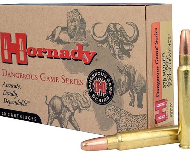 Hornady Dangerous Game Superformance 375 Ruger Ammo 300 Grain Hornady DGS (Dangerous Game Solid) Jacketed Flat Nose