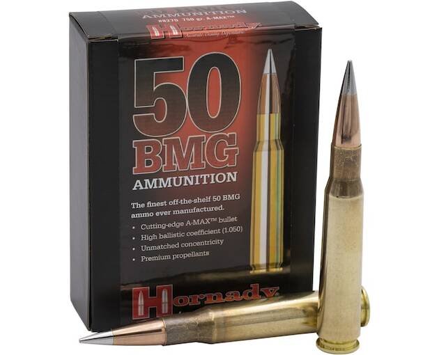 Hornady Match 50 BMG Ammo 750 Grain Hornady A-Max Bonded Metallic Tip Boat Tail