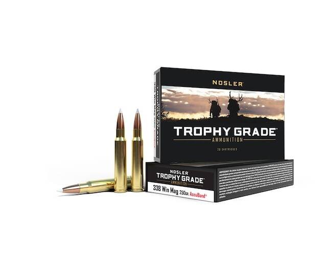 Nosler Trophy Grade 338 Winchester Magnum Ammo 250 Grain Nosler AccuBond Bonded Polymer Tip