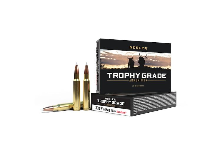 Nosler Trophy Grade 338 Winchester Magnum Ammo 250 Grain Nosler AccuBond Bonded Polymer Tip