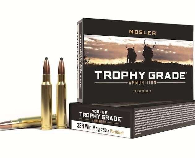 Nosler Trophy Grade 338 Winchester Magnum Ammo 250 Grain Nosler Partition Jacketed Soft Point