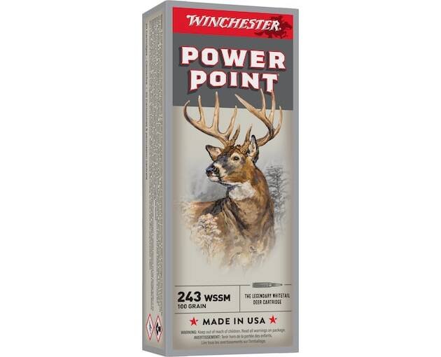 Winchester Power Point 243 Winchester Super Short Magnum (WSSM) Ammo 100 Grain Jacketed Soft Point