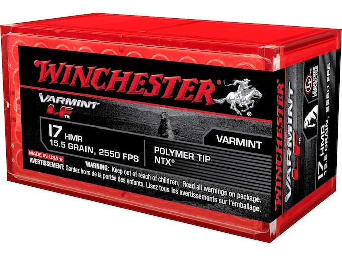 Winchester Varmint LF 17 Hornady Magnum Rimfire (HMR) Ammo 15.5 Grain Polymer Tip