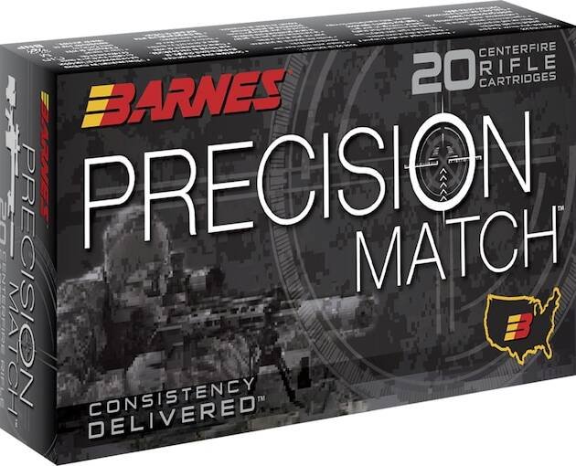 Barnes Precision Match 5.56x45mm NATO Ammo 69 Grain Barnes Open Tip Match Jacketed Hollow Point Box of 500