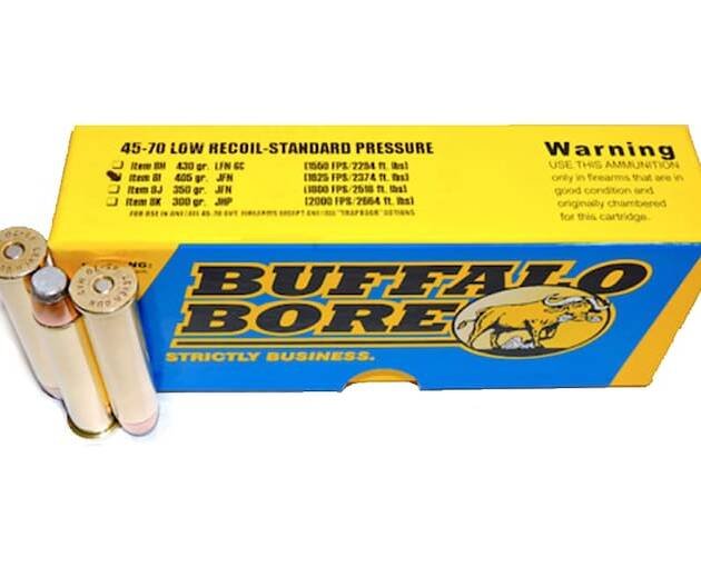 Buffalo Bore 45-70 Government Ammo 405 Grain Jacketed Flat Nose Low Recoil Box of 300