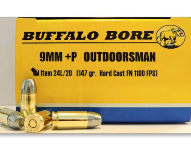 Buffalo Bore Outdoorsman 9mm Luger +P Ammo 147 Grain Flat Nose Box of 500