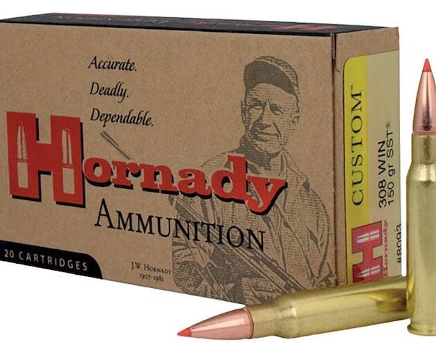 Hornady Custom 308 Winchester Ammo 150 Grain Hornady SST (Super Shock Tip) Polymer Tip Box of 500