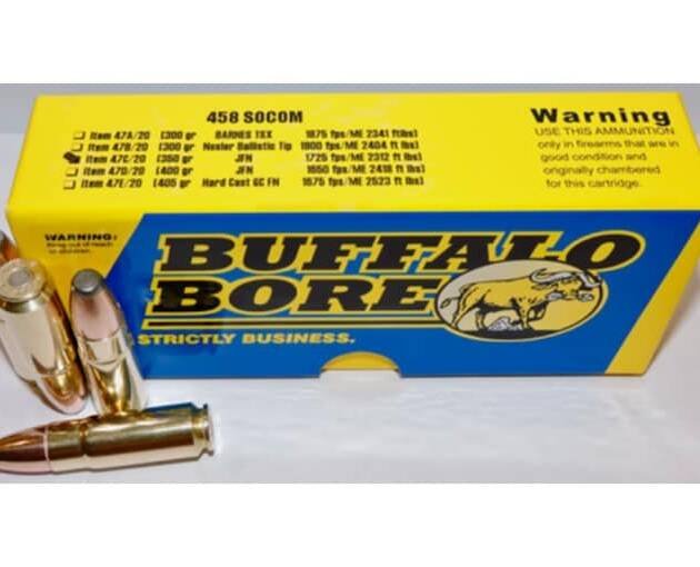 Buffalo Bore 458 Socom Ammo 350 Grain Jacketed Flat Nose Box of 500