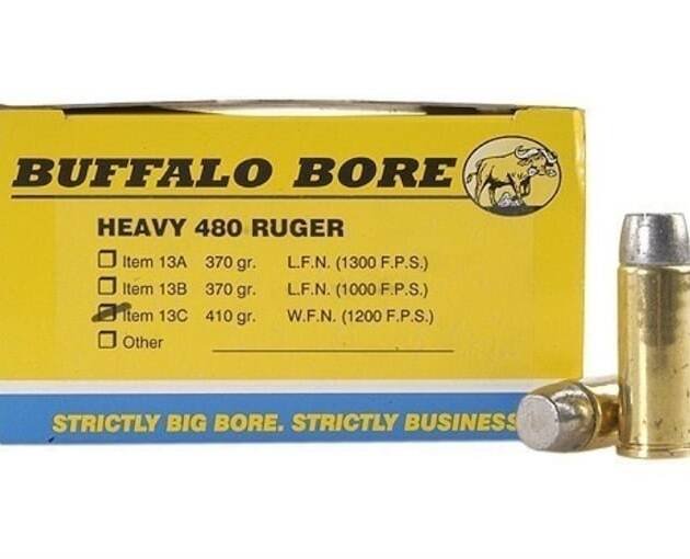 Buffalo Bore 480 Ruger Ammo 410 Grain Flat Nose Box of 300