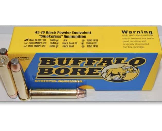 Buffalo Bore Smokeless Blackpowder Equivalent 45-70 Government Ammo 405 Grain Jacketed Flat Nose Lead Free Box of 300