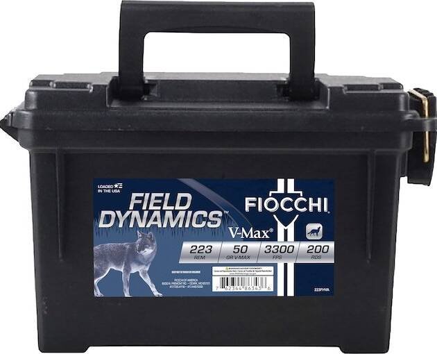 Fiocchi Field Dynamics 223 Remington Ammo 50 Grain Hornady V-Max Polymer Tip Box of 1000
